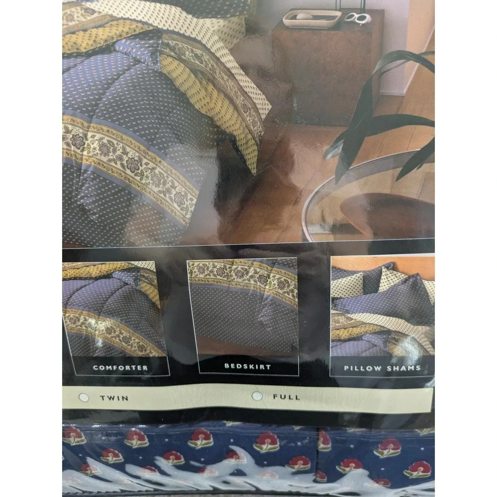 Vintage Martex Marseilles Bed in a Bag Set Full Royal Blue Floral 8‎ Piece NEW